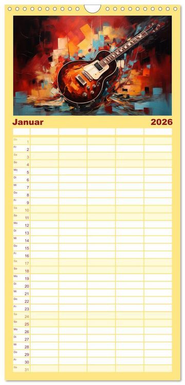 Produktbild: Familienplaner 2026 - Sechs Saiten, Zw&ouml;lf Monate - Der Gitarrenkalender mit 5 Spalten (Wandkalender, 21 x 45 cm) CALVENDO
