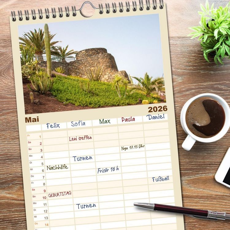 Produktbild: Familienplaner 2026 - Fuerteventura &ndash; Von Str&auml;nden und Bergen mit 5 Spalten (Wandkalender, 21 x 45 cm) CALVENDO
