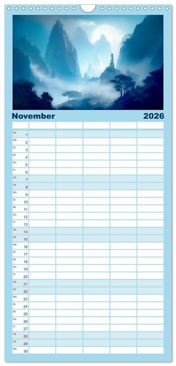 Produktbild: Familienplaner 2026 - Tr&auml;umereien in Blau mit 5 Spalten (Wandkalender, 21 x 45 cm) CALVENDO