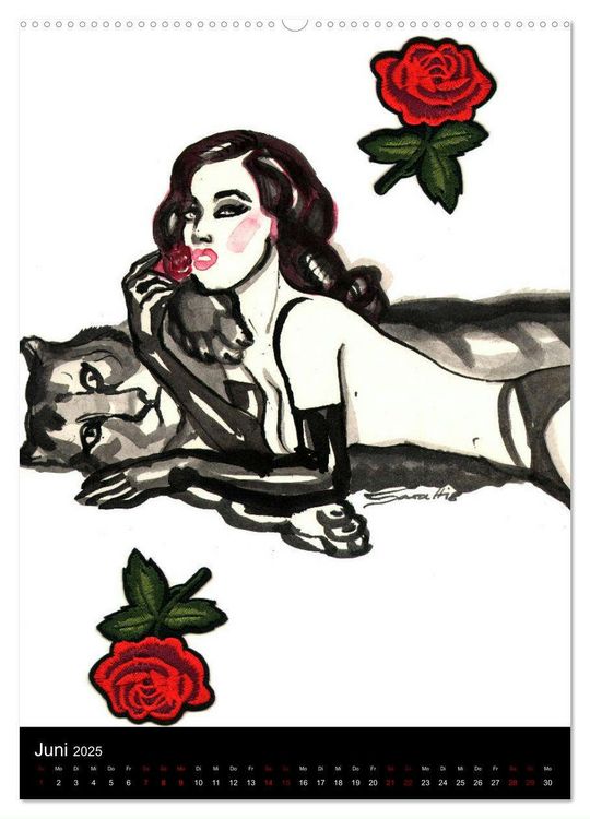 Produktbild: Kesse Mietzen - Burlesque cats II - mit flotten Linien gezeichnete Pin-up Katzen (Wandkalender 2025 DIN A2 hoch), CALVENDO Monatskalender