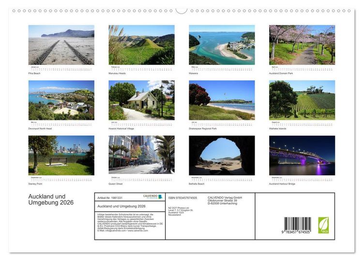 Produktbild: Auckland und Umgebung 2026 (hochwertiger Premium Wandkalender 2026 DIN A2 quer), Kunstdruck in Hochglanz