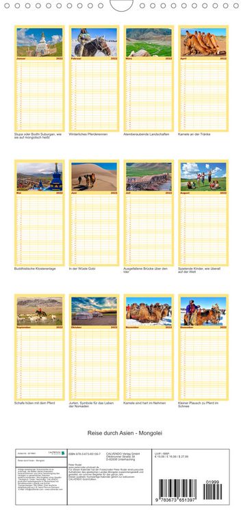 Produktbild: Familienplaner Reise durch Asien - Mongolei (Wandkalender 2022 , 21 cm x 45 cm, hoch)