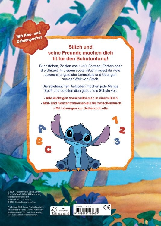 Produktbild: Disney Stitch &ndash; Mein Vorschulbuch: Buchstaben, Zahlen, Konzentration
