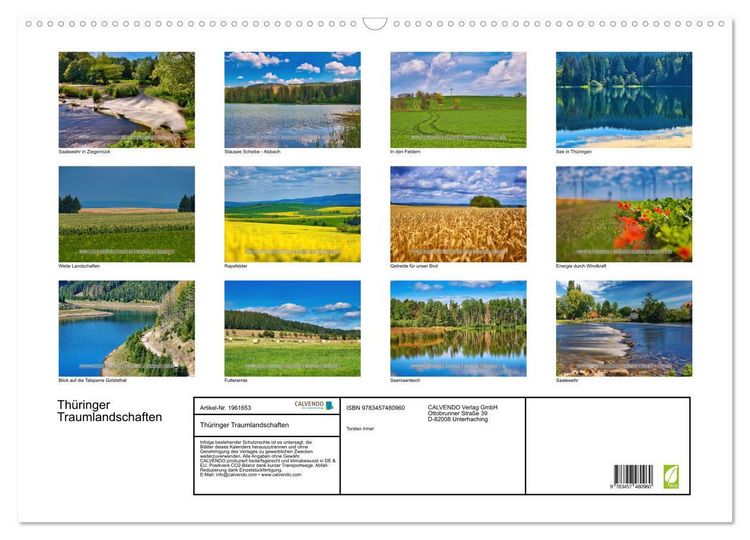 Produktbild: Th&uuml;ringer Traumlandschaften (Wandkalender 2026 DIN A2 quer), CALVENDO Monatskalender
