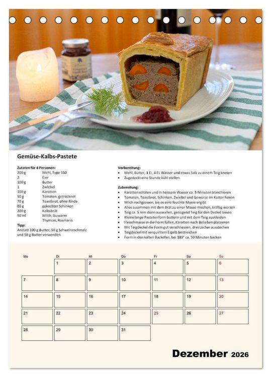 Produktbild: Der tolle Rezeptkalender (Tischkalender 2026 DIN A5 hoch), CALVENDO Monatskalender