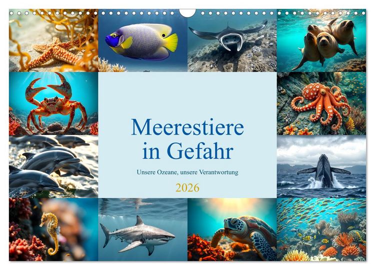 Produktbild: Meerestiere in Gefahr - Unsere Ozeane, unsere Verantwortung (Wandkalender 2026 DIN A3 quer), CALVENDO Monatskalender