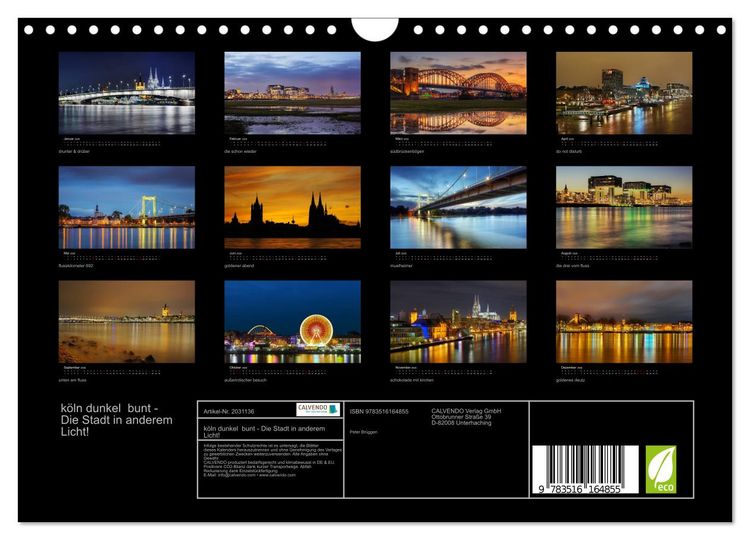 Produktbild: k&ouml;ln dunkel bunt - Die Stadt in anderem Licht! (Wandkalender 2026 DIN A4 quer), CALVENDO Monatskalender