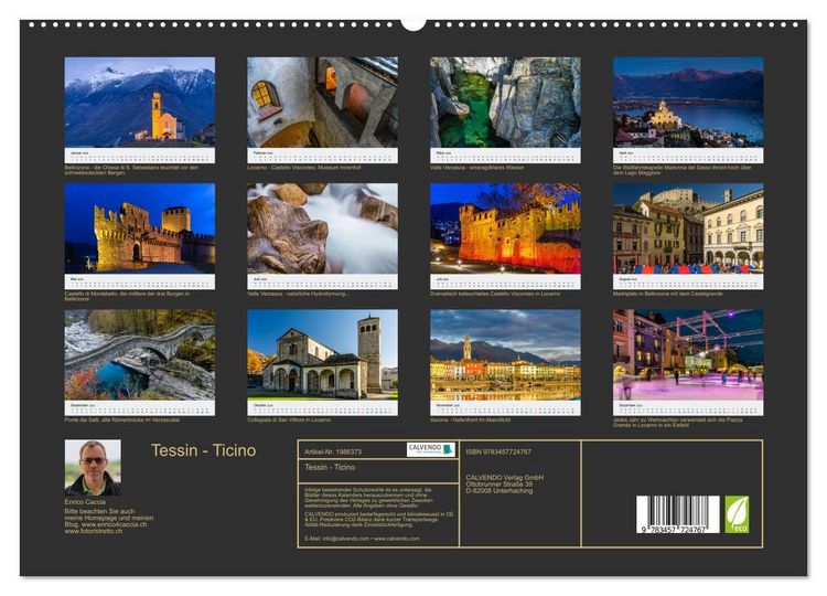 Produktbild: Tessin - Ticino (hochwertiger Premium Wandkalender 2026 DIN A2 quer), Kunstdruck in Hochglanz