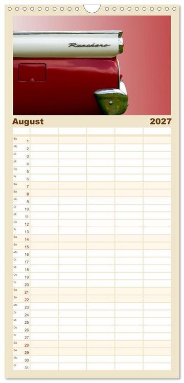 Produktbild: Familienplaner 2027 - American Dream: Heckflossen-Ikonen mit 5 Spalten (Wandkalender, 21 x 45 cm) CALVENDO