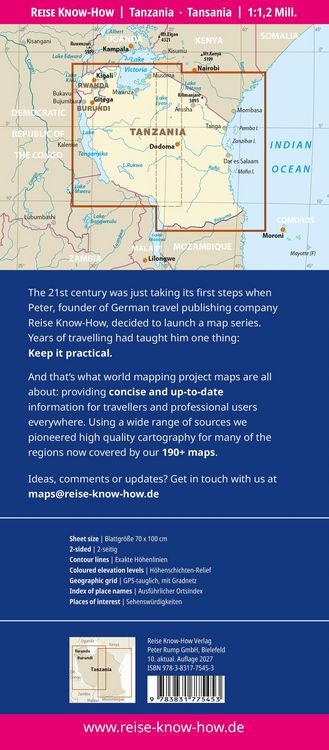 Produktbild: Reise Know-How Landkarte Tansania, Ruanda, Burundi | Tanzania, Ruanda, Burundi (1:1.200.000)