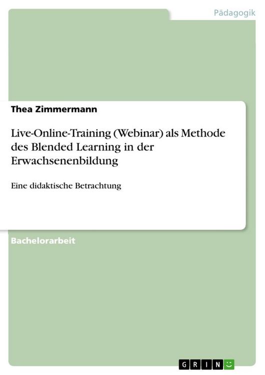 Produktbild: Live-Online-Training (Webinar) als Methode des Blended Learning in der Erwachsenenbildung