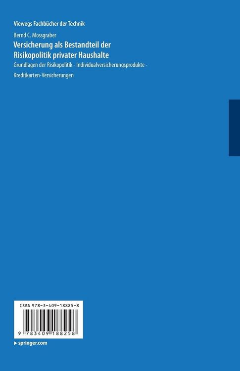 Produktbild: Versicherung als Bestandteil der Risikopolitik privater Haushalte