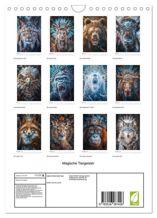 Produktbild: Magische Tiergeister (Wandkalender 2026 DIN A4 hoch), CALVENDO Monatskalender