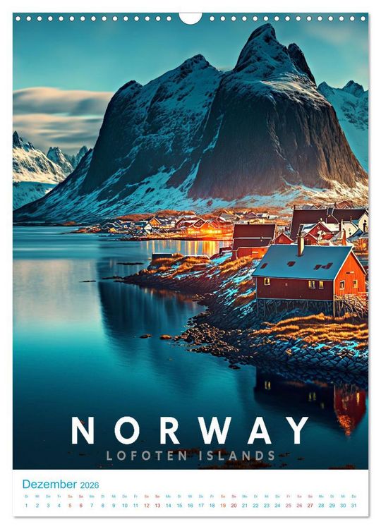Produktbild: Lofoten - Old School Poster Style (Wandkalender 2026 DIN A3 hoch), CALVENDO Monatskalender