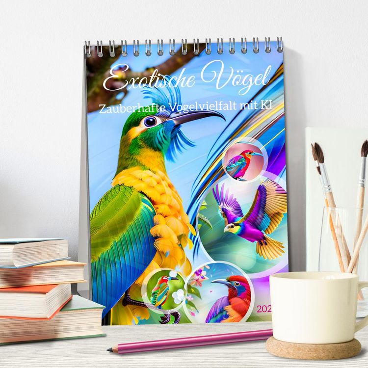 Produktbild: Exotische V&ouml;gel. Zauberhafte Vogelvielfalt mit KI (Tischkalender 2026 DIN A5 hoch), CALVENDO Monatskalender
