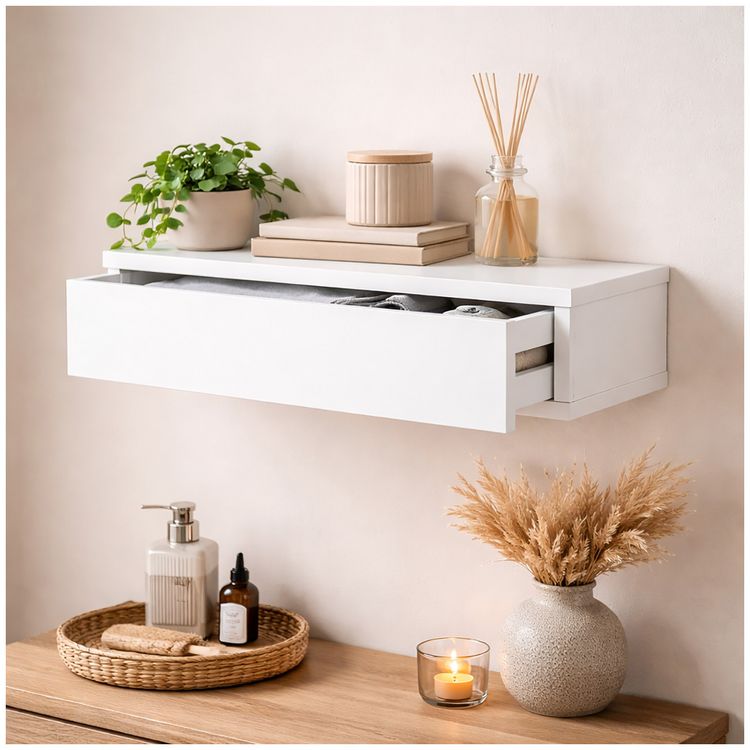 Produktbild: HTI-Living Wandregal mit Schublade 60 cm Wei&szlig; Wandregal mit Schublade 60 cm Wei&szlig;