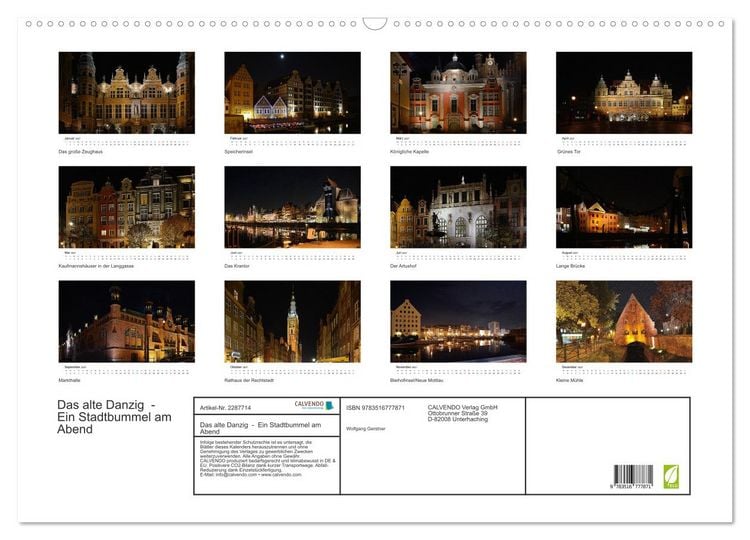 Produktbild: Das alte Danzig - Ein Stadtbummel am Abend (Wandkalender 2027 DIN A2 quer), CALVENDO Monatskalender