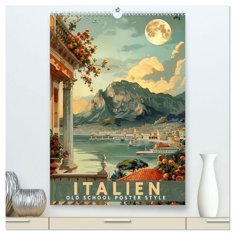 Produktbild: Italien - Old School Poster Style (hochwertiger Premium Wandkalender 2026 DIN A2 hoch), Kunstdruck in Hochglanz