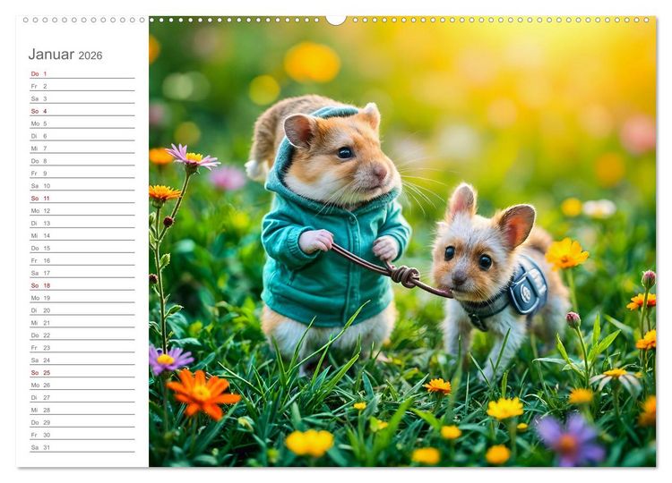 Produktbild: Hamsterhausen - Ein Hamster und seine tierischen Freunde (Wandkalender 2026 DIN A2 quer), CALVENDO Monatskalender