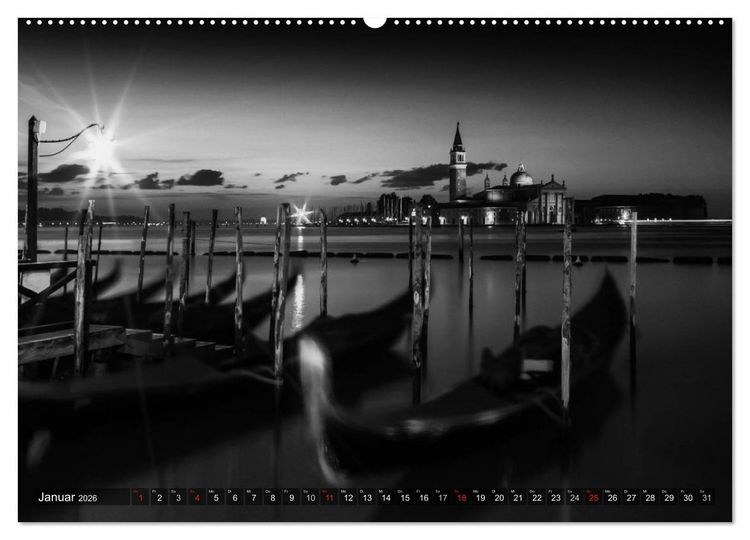 Produktbild: Leuchtendes Venedig &hellip;in monochrom (Wandkalender 2026 DIN A2 quer), CALVENDO Monatskalender