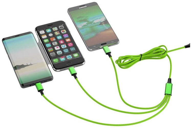 Produktbild: Smrter USB-Ladekabel USB 2.0 Apple Lightning Stecker, USB-A Stecker, USB-C&reg; Stecker, USB-Micro-B Stecker 1.20m Gr&uuml;n mit