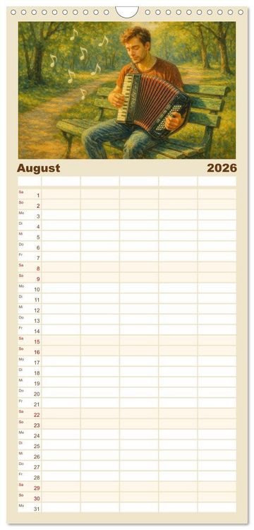 Produktbild: Familienplaner 2026 - Im Zauber der Musik - Romantische Kunstwerke zwischen Klang und Farbe mit 5 Spalten (Wandkalender, 21 x 45 cm) CALVENDO