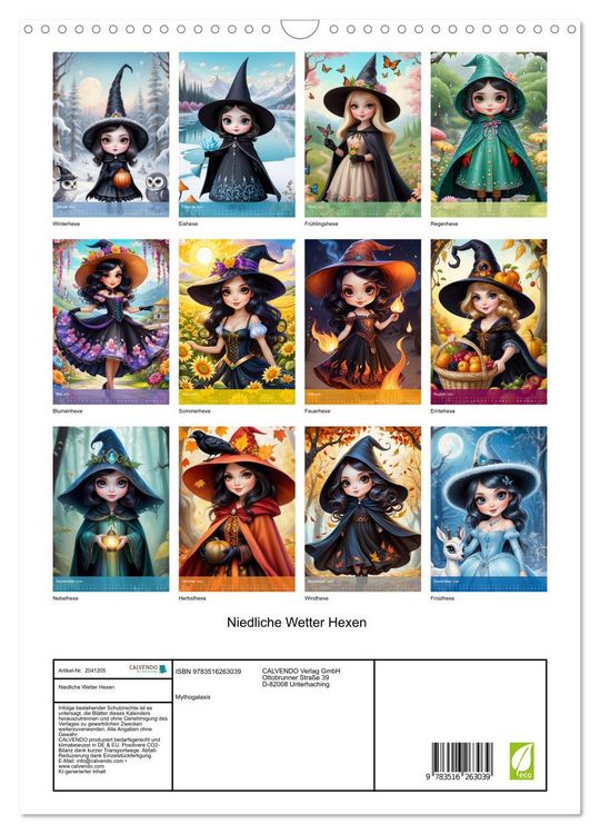 Produktbild: Niedliche Wetter Hexen (Wandkalender 2026 DIN A3 hoch), CALVENDO Monatskalender
