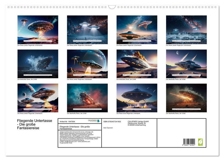 Produktbild: Fliegende Untertasse - Die gro&szlig;e Fantasiereise (Wandkalender 2026 DIN A2 quer), CALVENDO Monatskalender