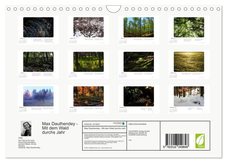 Produktbild: Max Dauthendey - Mit dem Wald durchs Jahr (Wandkalender 2026 DIN A4 quer), CALVENDO Monatskalender