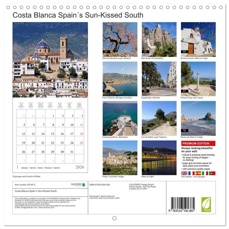 Produktbild: Costa Blanca Spain&acute;s Sun-Kissed South (Wall Calendar 2026 12 &times; 12 Inch) CALVENDO 12 Month Wall Calendar