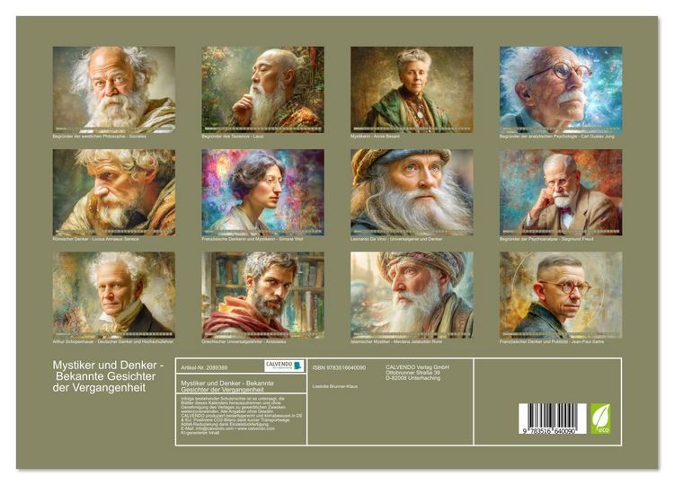 Produktbild: Mystiker und Denker - Bekannte Gesichter der Vergangenheit (Wandkalender 2026 DIN A3 quer), CALVENDO Monatskalender