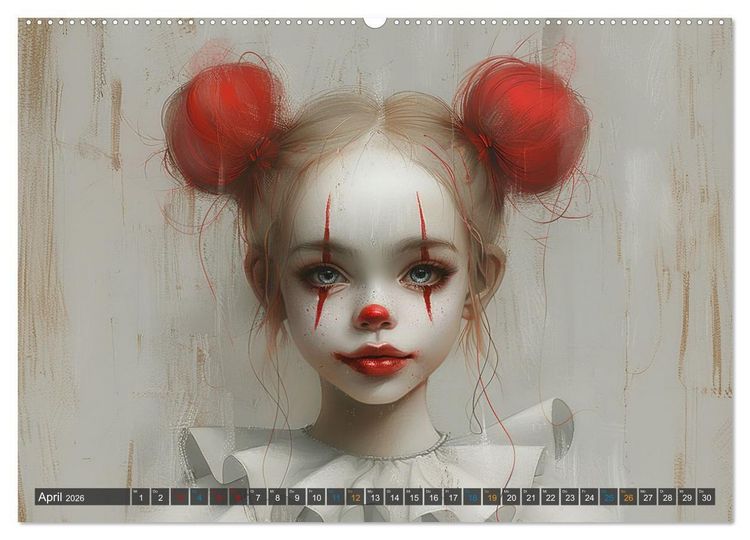 Produktbild: Clowniversum - Wo die Masken Geschichten erz&auml;hlen (hochwertiger Premium Wandkalender 2026 DIN A2 quer), Kunstdruck in Hochglanz