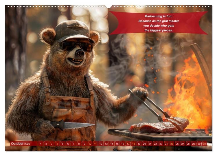 Produktbild: Funny charming animals as barbecue chef (High Quality Premium Wall Calendar 2026 DIN A2 landscape),CALVENDO 12 Month Wall Calendar