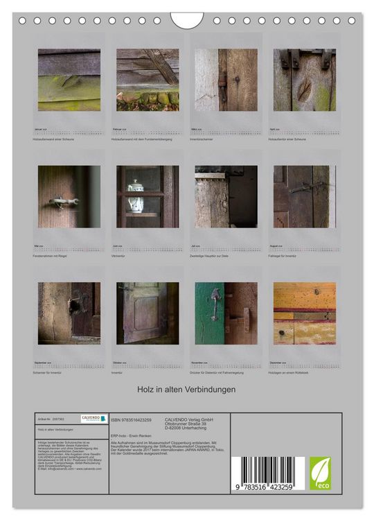 Produktbild: Holz in alten Verbindungen (Wandkalender 2026 DIN A4 hoch), CALVENDO Monatskalender