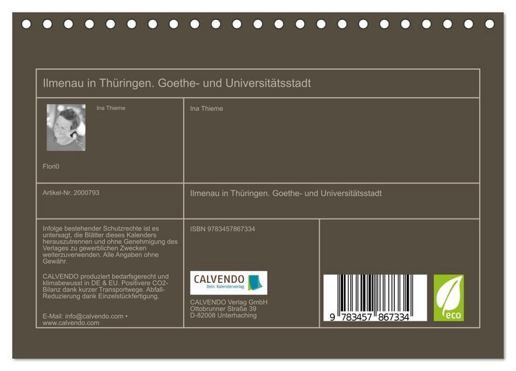 Produktbild: Ilmenau in Th&uuml;ringen. Goethe- und Universit&auml;tsstadt (Tischkalender 2026 DIN A5 quer), CALVENDO Monatskalender