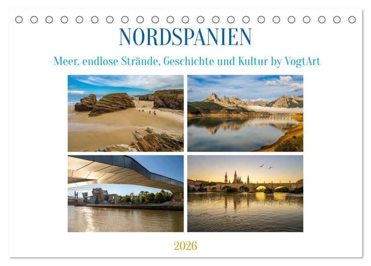 Produktbild: Nordspanien, Meer, endlose Str&auml;nde, Geschichte und Kultur by VogtArt (Tischkalender 2026 DIN A5 quer), CALVENDO Monatskalender