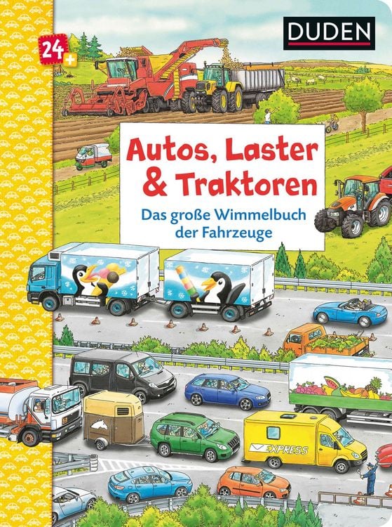 Produktbild: Duden 24+: Autos, Laster & Traktoren: Das gro&szlig;e Wimmelbuch der Fahrzeuge