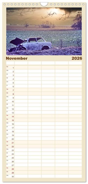 Produktbild: Familienplaner 2026 - Trabi-Land DDR mit 5 Spalten (Wandkalender, 21 x 45 cm) CALVENDO