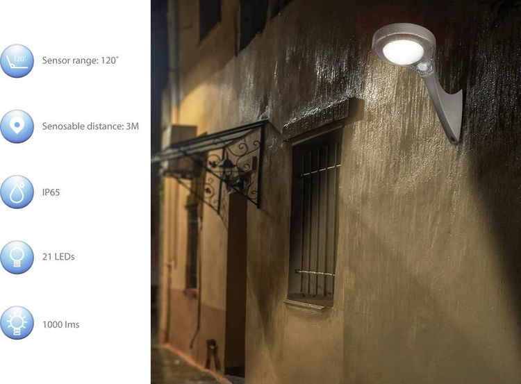 Produktbild: Sygonix SY-4673532 Solar-Außenwandleuchte mit Bewegungsmelder LED LED fest eingebaut 10 W Grau (matt)