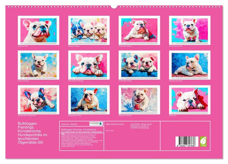 Produktbild: Bulldoggen Paintings. K&uuml;nstlerische Hundeportr&auml;ts im leuchtenden &Ouml;lgem&auml;lde-Stil (hochwertiger Premium Wandkalender 2026 DIN A2 quer), Kunstdruck in Hochglanz