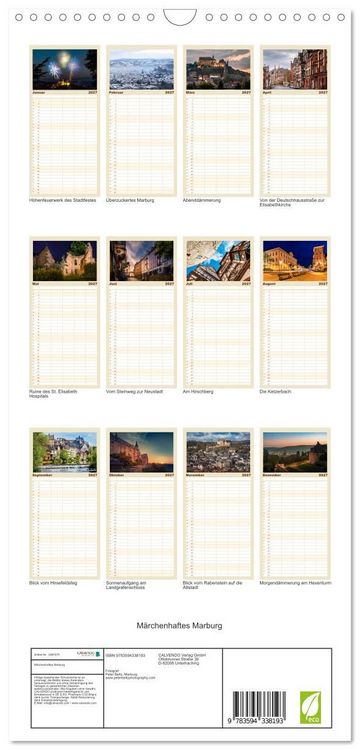 Produktbild: Familienplaner 2027 - M&auml;rchenhaftes Marburg mit 5 Spalten (Wandkalender, 21 x 45 cm) CALVENDO