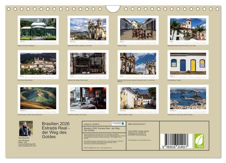 Produktbild: Brasilien 2026 Estrada Real - der Weg des Goldes (Wandkalender 2026 DIN A4 quer), CALVENDO Monatskalender