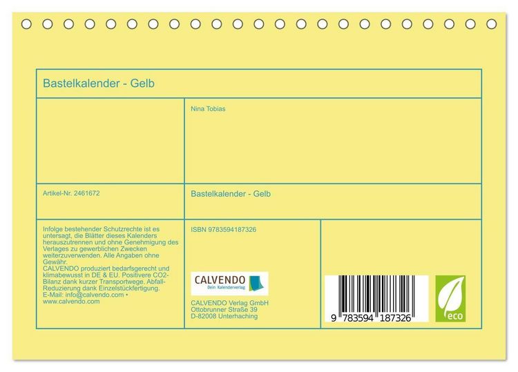 Produktbild: Bastelkalender - Gelb (Tischkalender 2027 DIN A5 quer), CALVENDO Monatskalender