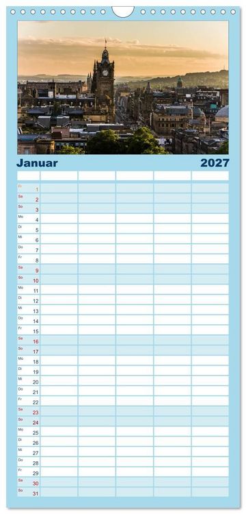 Produktbild: Familienplaner 2027 - Faszination Edinburgh mit 5 Spalten (Wandkalender, 21 x 45 cm) CALVENDO