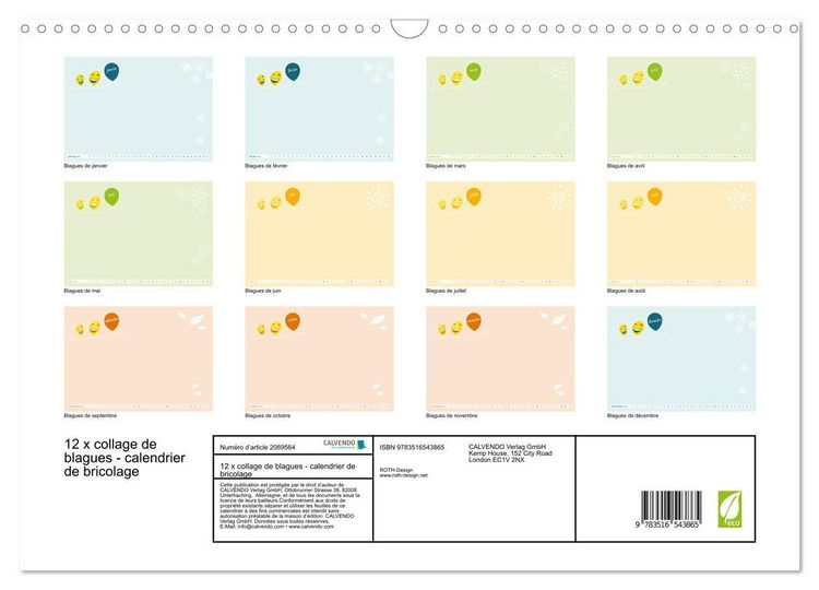 Produktbild: 12 x collage de blagues - calendrier de bricolage (Calendrier mural 2026 DIN A3 vertical), CALVENDO calendrier mensuel