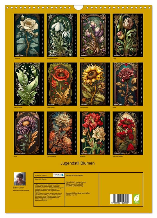 Produktbild: Jugendstil Blumen (Wandkalender 2026 DIN A3 hoch), CALVENDO Monatskalender