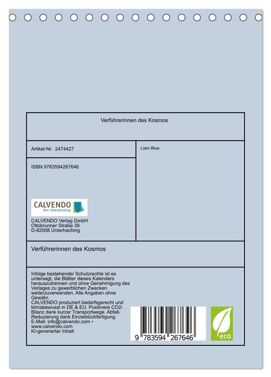 Produktbild: Verf&uuml;hrerinnen des Kosmos (Tischkalender 2027 DIN A5 hoch), CALVENDO Monatskalender
