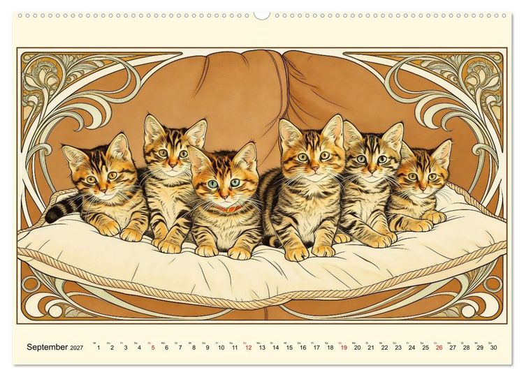 Produktbild: Zauberhafte Jugendstil-Katzen (hochwertiger Premium Wandkalender 2027 DIN A2 quer), Kunstdruck in Hochglanz