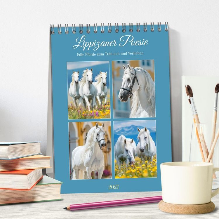 Produktbild: Lippizaner Poesie. Edle Pferde zum Tr&auml;umen und Verlieben (Tischkalender 2027 DIN A5 hoch), CALVENDO Monatskalender