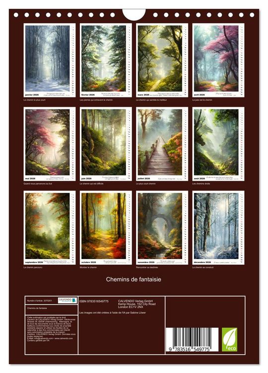 Produktbild: Chemins de fantaisie (Calendrier mural 2026 DIN A4 horizontal), CALVENDO calendrier mensuel